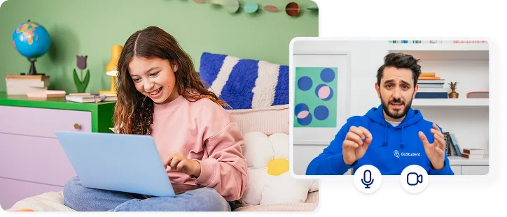 A student enjoying his online lesson with his tutor